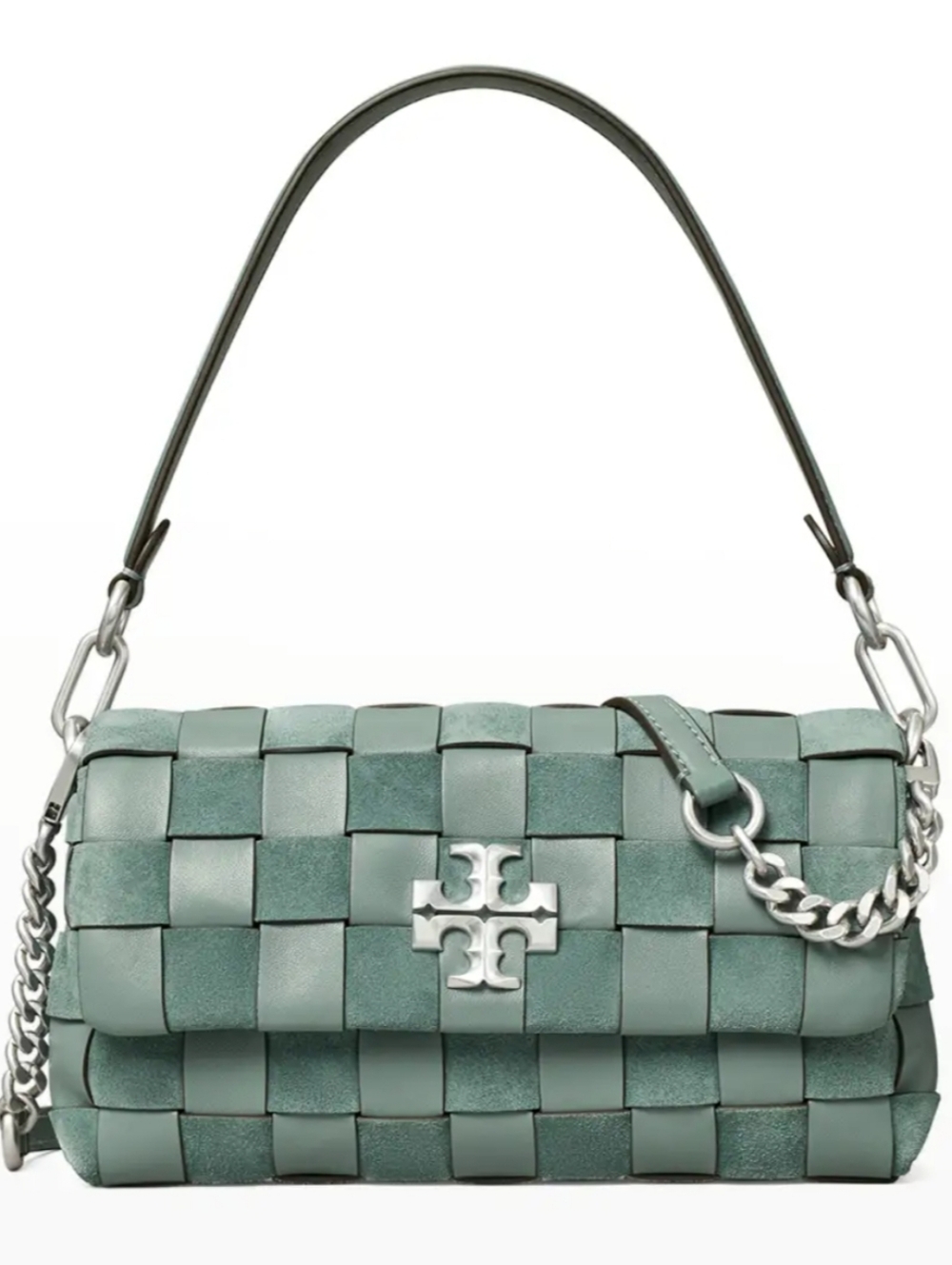 LIKE NEW TORY BURCH KIRA CHEVRON WOVEN SMALL CONVERTIBLE SHOULDER BAG - ARCTIC